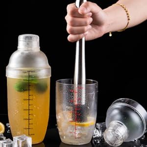 Homestia 2Pcs Plastic Cocktail Shaker with Jigger Set, Hand Shaker Mixer Cup with Scales, Transparent Bar Tool Sets With D...