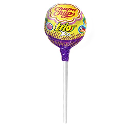 Chupa Chups XXL Trio Bubble Gum Filled Lollipops, Individially Wrapped Extra Large Suckers for Parties Concessions Classroom Office, Pack of 48