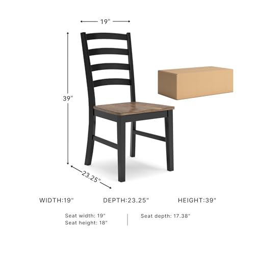 Signature Design by Ashley Wildenauer Armless Dining Chair, Set of 2, Ladderback Design, 19" W x 23.25" D x 39" H, Black &...