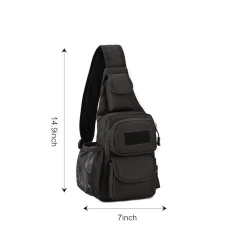 Tactical Sling Messenger Bag with Water Bottle Pocket Compact Crossbody Shoulder Bag for Travel Hiking Cycling Use 1 Pcs(B...