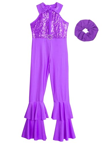 Sinleey Kids Girls Sequin Sleeveless Leotard Jumpsuit with Hairband Sparkly Disco Romper Jazz Dance Performance Outfit