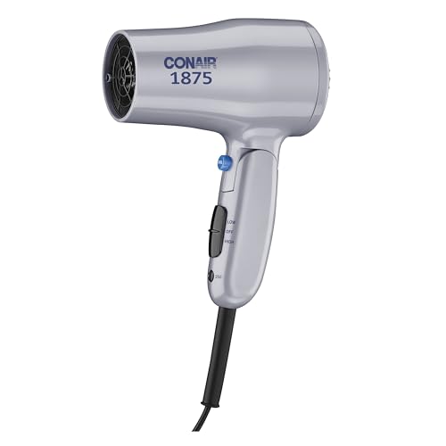 Conair Compact Hair Dryer with Folding Handle, 1875W Travel Blow Dryer with Diffuser and Concentrator Attachments, 2 Heat...