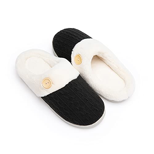 Chantomoo Womens Slipper Warm Comfy Memory Foam House Slippers Knitted Shoes Faux Fur Lined Anti-Skid Rubber Sole Bedroom ...
