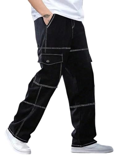 Black Workwear Utility Pants for Men Heavy Duty Tactical Cargo Trousers Outdoor Hiking