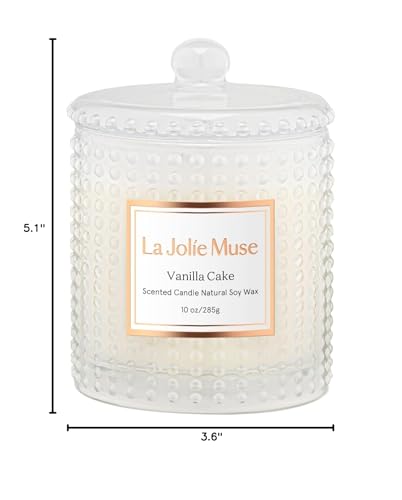 LA JOLIE MUSE Vanilla Cake Scented Candles, Vanilla Candles for Home Scented, Luxury Candle Gift for Women, Natural Soy Wax, 75 Hours Long Burning, 10 OZ