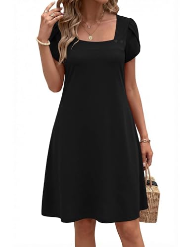 ZEAGOO Summer Dresses for Women 2026 Sundress Short Petal Sleeve Dress with Pockets Floral Dresses for Casual
