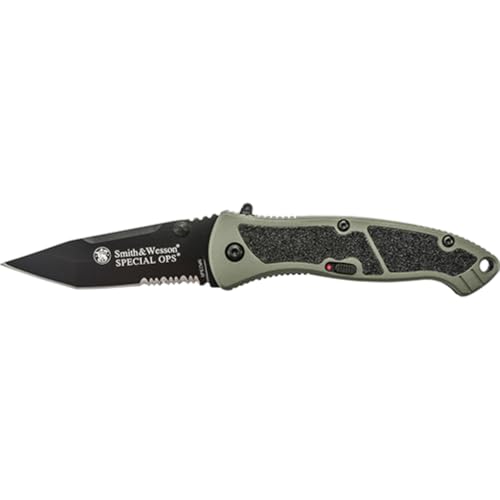 Smith & Wesson Special Ops SPECM 7.4in S.S. Assisted Opening Knife with 3.1in Tanto Blade and Aluminum Handle for Outdoor,...