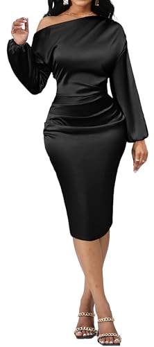 Yiershu Women's Sexy Fall Off Shoulder Bodycon Dress Elegant Long Sleeve Formal Cocktail Party Midi Maxi Dresses