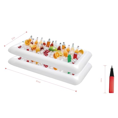 BCWATERFUNPD Inflatable Cooler Table 2 Pack Inflatable Serving Bars Floating Pool Cooler Bar Ice Buffet Serving Trays Keep...