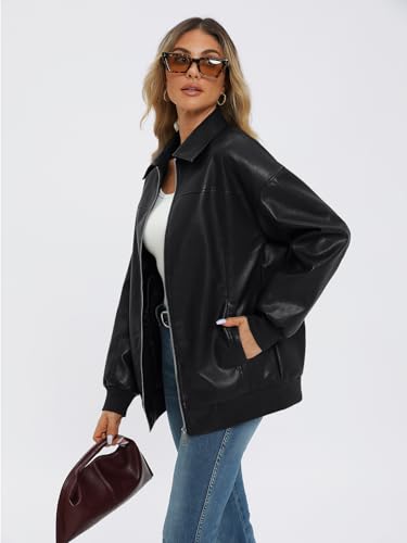 AUTOMET Womens Oversized Leather Jackets Zip Up Coats Faux Motorcycle Bomber Outfits Fall Trendy Fashion Winter Clothes 2026