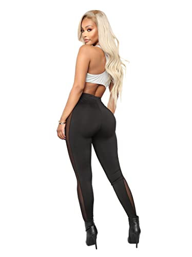 Atyfuniby Womens Leggings High Waisted - Sexy Skinny Mesh See Through Pants Party Clubwear