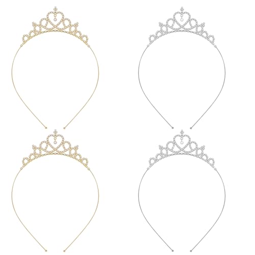4 PCS Rhinestone Crown Headbands for Women, Sparkly Glitter Tiara Headband Crystal Silver Metal Headpiece Hair Band for Gi...