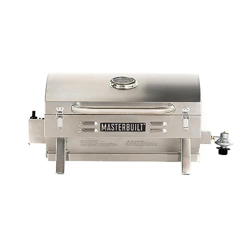 Masterbuilt Portable Propane Gas Grill with Folding Legs, Chrome-Coated Warming Rack and 288 Cooking Square Inches in Stai...