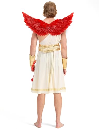 Boveco 6PCS Adult Cupid Costume for Men Valentines Day Cupid Costume with Wings, Bow & Arrow Fun Outfit for Party Cosplay