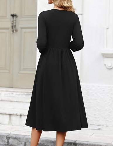 Zeagoo 3/4 Sleeve Women's Dress Casual Flowy A-Line Midi Tshirt Dresses with Pockets Crewneck Vocation Boho Beach Sundress