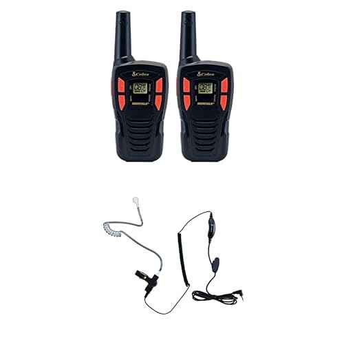 Cobra ACXT145 Compact and Lightweight Walkie Talkies for Adults & Compatible Cobra Surveillance Headset: Rechargeable, 22 Channels, Long-Range, 2 Two-Way Radios, 2 Headsets, Black/Orange