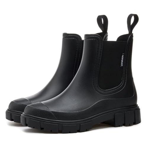LIOERDIWE Short Rain Boots Women Waterproof Ankle Rainboots Fashion Chelsea Boots Non-Slip Garden Shoes for Outdoor Work B...