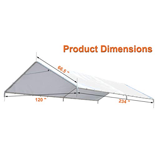 Thanaddo 10 x 20 Ft Carport Replacement Canopy Cover Garage Top Tent Shelter Tarp with Free 44 Ball Bungee Cords,White(Onl...