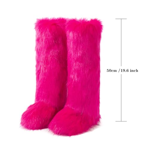 IXU Women's Faux Fur Boot Furry Fluffy Round Toe Suede Winter Comfy Plush Warm Short Outdoor Indoor Flat Shoes Knee-High B...