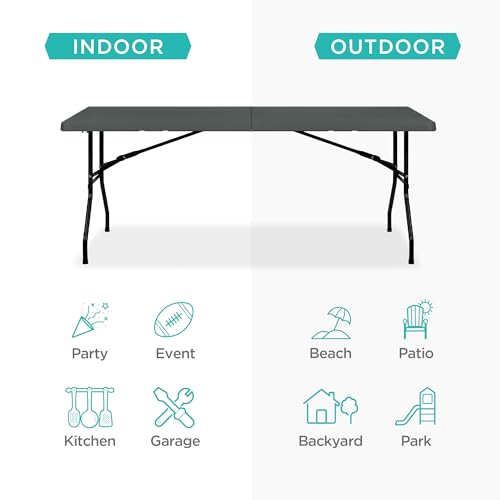 Best Choice Products 6ft Plastic Folding Table, Indoor Outdoor Heavy Duty Portable w/Handle, Lock for Picnic, Party, Campi...