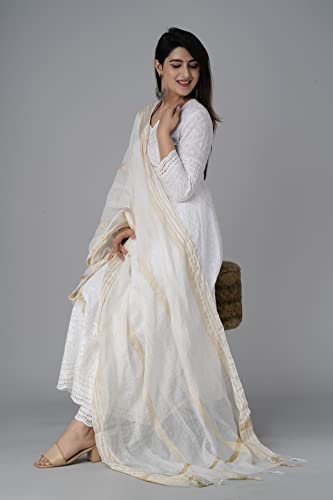 JG JAI GOVINDAM Chikankari Cotton Anarkali Indian Kurti for Women Summer Dress Kurta Pant with Dupatta Set Pakistani Kurta