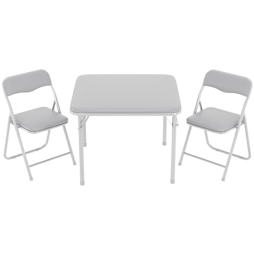 IDEALHOUSE Boys and Girls Folding Table and Chairs Set of 3, Portable Table and Chair with Pu Soft Cushion,Suitable for Ea...