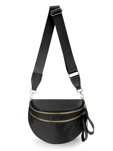 Pure Colour Crossbody Bag Bum Bag for Women,Spacious Purse Fanny Packs Belt Bag,Oversized Bum Bag (Colour Bum Bag-Black)