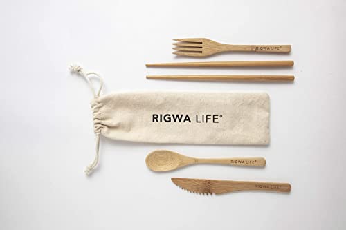 RIGWA LIFE | Custom Bamboo Cutlery | Reusable & Eco-Friendly Travel Utensils | Wooden Utensils for eating | Includes reusa...