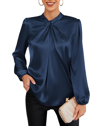 GRACE KARIN Women's Long Sleeve Satin Blouse,Mock Neck Work Silk Shirts,Dressy Tops for Business Casual Office