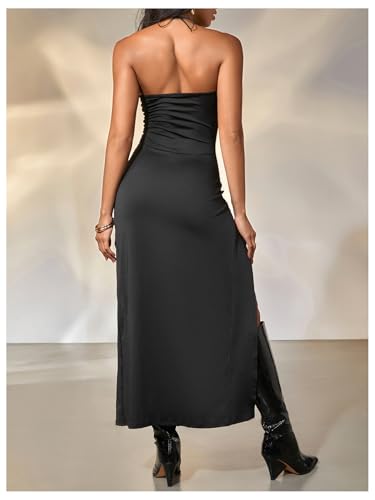 Milumia Women's Gothic Grunge Dress Hollow Out Halter High Slit Bodycon Dresses Festival Rave