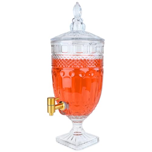 1.3 Gallon Glass Drink Dispenser, Glass Beverage Dispenser with Spigot for Party Bar Wedding, Crystal Collection Jug, Wide...