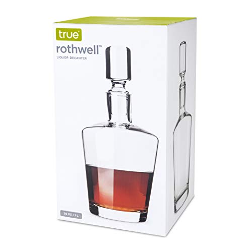 True Rothwell Whiskey Decanter with Airtight Stopper, Liquor Decanters for Bourbon Scotch Vodka Gin Cocktail Party Home Bar Accessories 36 oz Set of 1