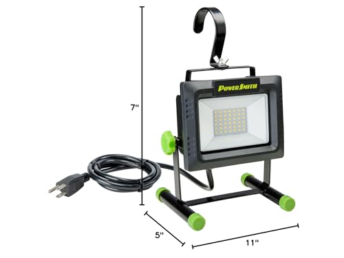 PowerSmith 4000 Lumen Portable LED Work Light with All Metal Stand and Sealed Switch for All Weather Flood Light, 5 Year Warranty (PWLS040H) , Black