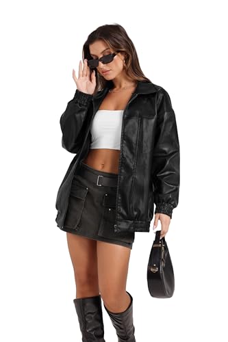 Sampeel Leather Jacket Women Faux Oversized Motorcycle Bomber Coats 2025 Fall Fashion Outfits Winter Clothes