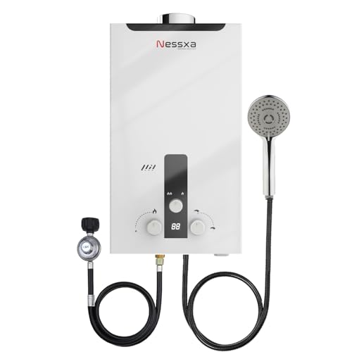 Nessxa Tankless Water Heater Propane with Digital Display, 4.76 GPM 18L Portable Instant Hot Gas Water Heater with Overhea...
