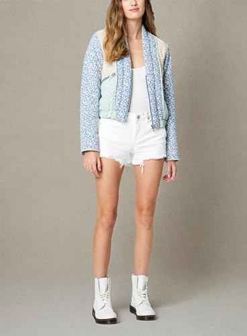 [BLANKNYC] Womens Luxury Clothing Patch Work Floral Denim Jacket, Comfortable & Stylish Coat, Summer Romance, Large