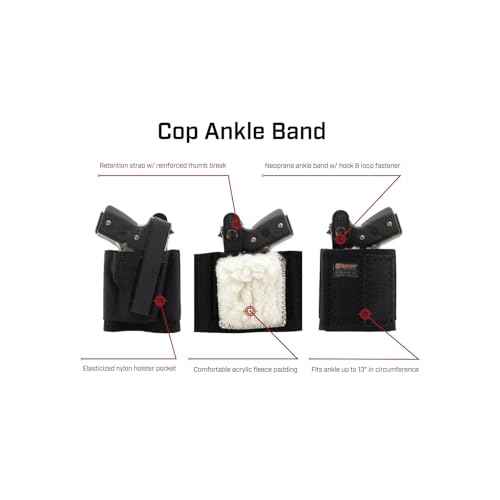 Galco Cop Ankle Band Right Hand Neoprene Universal Ankle Holster - CAB2L, Black