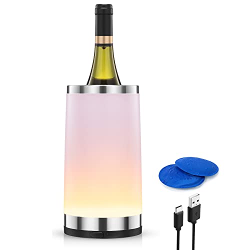 Elrigs Wine Chiller with Rechargeable RGB Touch Lamp| Wine Bottle Cooler Bucket| Double Walled Insulator with 2 Ice Pack f...