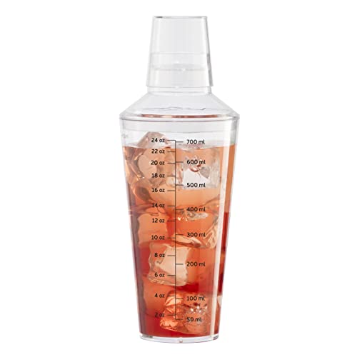 OGGI Clear Cocktail Shaker - 24 oz / 700 ml, Clear Durable Plastic Construction, Built in Strainer - Ideal Home Bar Drink ...
