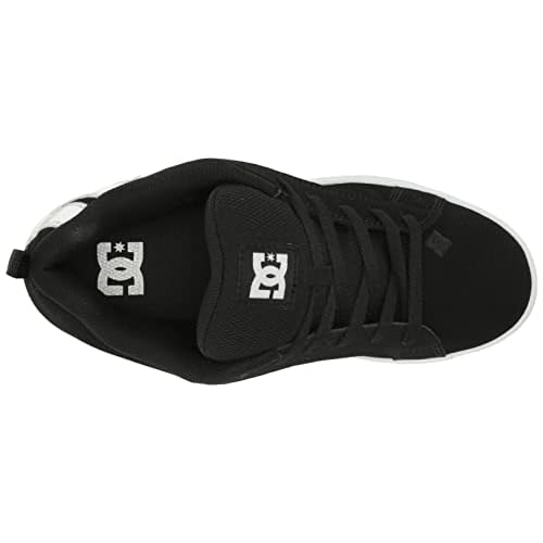 DC Women's Court Graffik Casual Low Top Skate Shoe, Black/White Stencil, 9