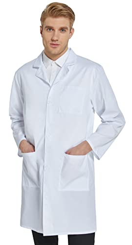 VOGRYE Professional Lab Coat for Men Women Long Sleeve, White, Unisex
