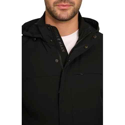 Cole Haan mens Long Sleeve Hooded Rain Parka