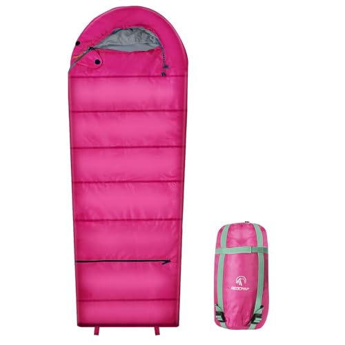 REDCAMP Kids Mummy Sleeping Bag for Camping, 3 Season Cold Weather Sleeping Bag Fit Boys,Girls & Teens, Blue/Rose Red