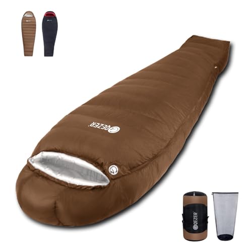 QEZER 0 Degree Sleeping Bag for Adults 650 Fill Power Down Sleeping Bag for Cold Weather -20F / -8F / 0F / 10F Large Light...