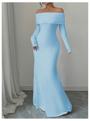 SOLY HUX Women's Long Sleeve Off The Shoulder Bodycon Dress Elegant Maxi Dress Cocktail Prom Dresses