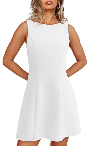 WIHOLL Women's Summer A-Line Sleeveless Boat Neck Mini Dress Club Party Little Short Dresses