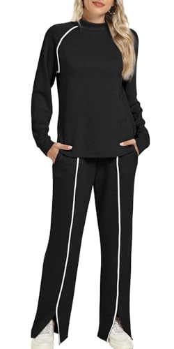 WIHOLL Lounge Sets for Women 2 Piece Fall Outfits 2025 Wide Leg Pant Matching Sets Womens Clothing
