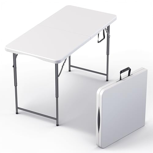 4 Feet Foldable Table Adjustable Height with Built in Handle, Steel Legs | 4FT Heavy Duty Portable | Perfect for Party Din...