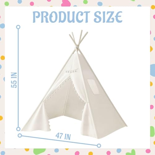 4 PCS Teepee Tent for Kids,Washable Tapered Kids Teepee Tent,Bohemian Teepee Tents,White Collapsible Sleepover Tents,for B...