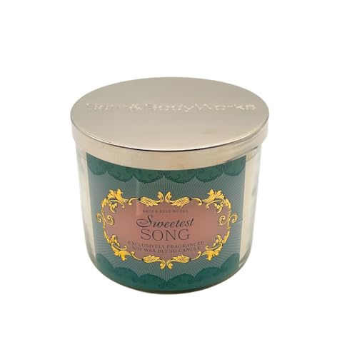 Bath & Body Works SWEETEST SONG 4-piece Deluxe Gift Set ? Fine Fragrance Mist, Body Wash, Body Lotion & 3-wick Scented Candle with Pink Tote Bag